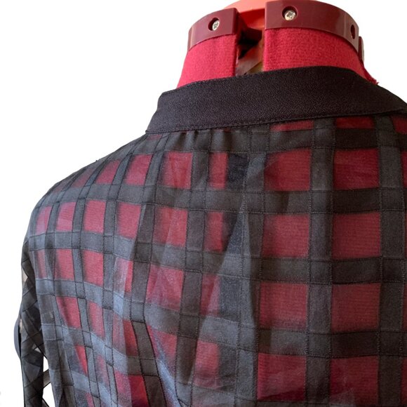 SHEIN Privé - Black Sheer Dolman Sleeve Belted Shirt Stand Collar Blouse - Large - Picture 3 of 9